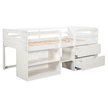 Loft Bed With Two Shelves And Two Drawers