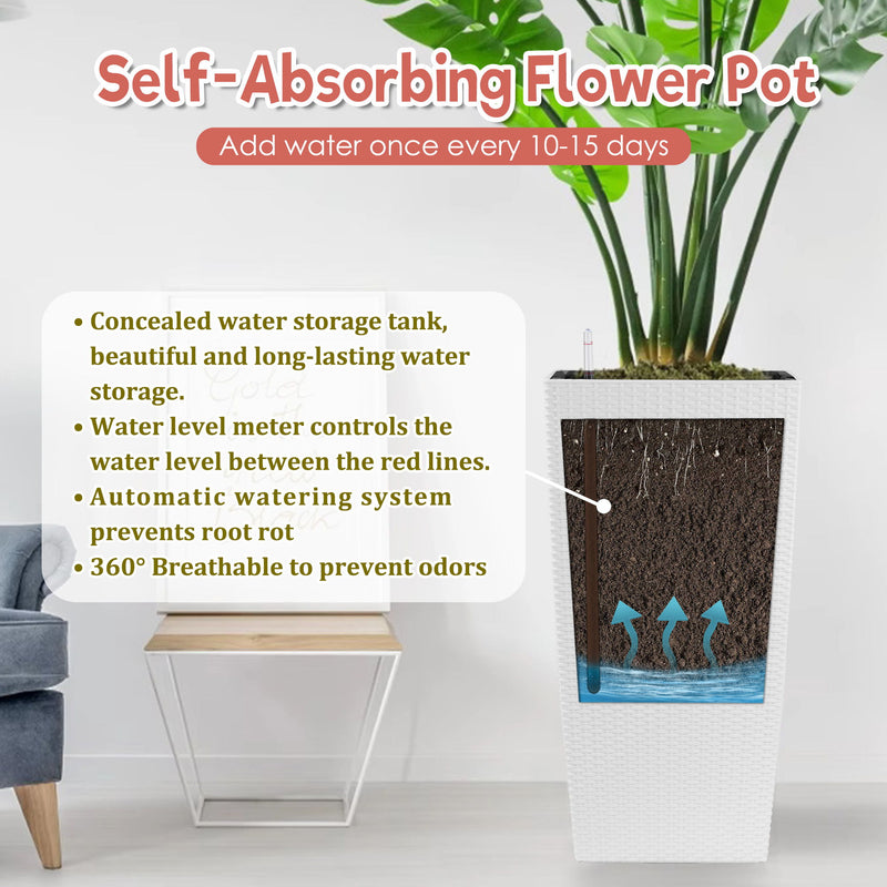 self watering trays for plants Large Self Watering Flower Pot With Drainage Holes & Inner Tray — FurnitureMarket.com