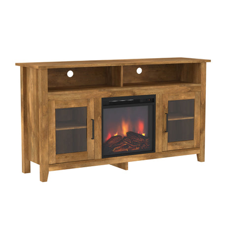 Classic Glass Door Fireplace Tall TV Stand For TVs Up To 65"