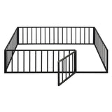 Queen Size Floor Bed Frame With Fence And Door - Black