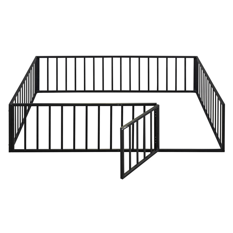 Metal Floor Bed Frame With Fence And Door