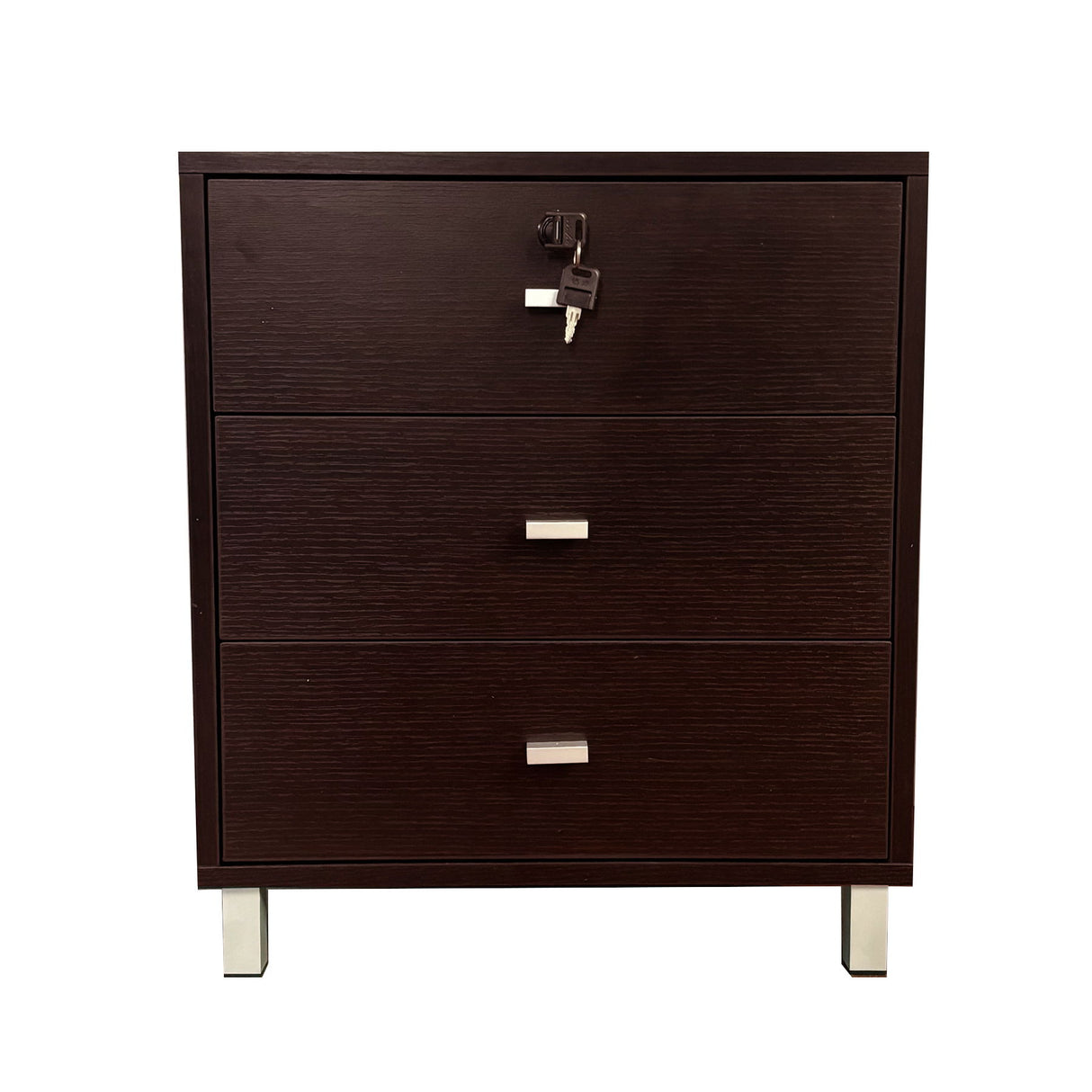 3 Drawer Nightstand Locking Top Drawer Metal Drawer Glides Metal Bar Handles
