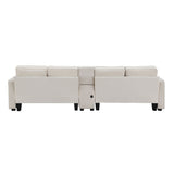 Upholstered Sofa With Console, 2 Cupholders And 2 USB Ports Wired Or Wirelessly Charged, Modern Linen Fabric Couches With 4 Pillows For Living Room, Apartment (4-Seat)