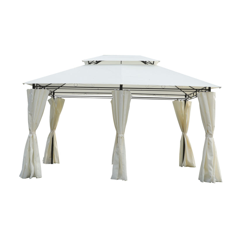 Outdoor Patio Gazebo Tent With Ventilated Double Roof And Sidewall