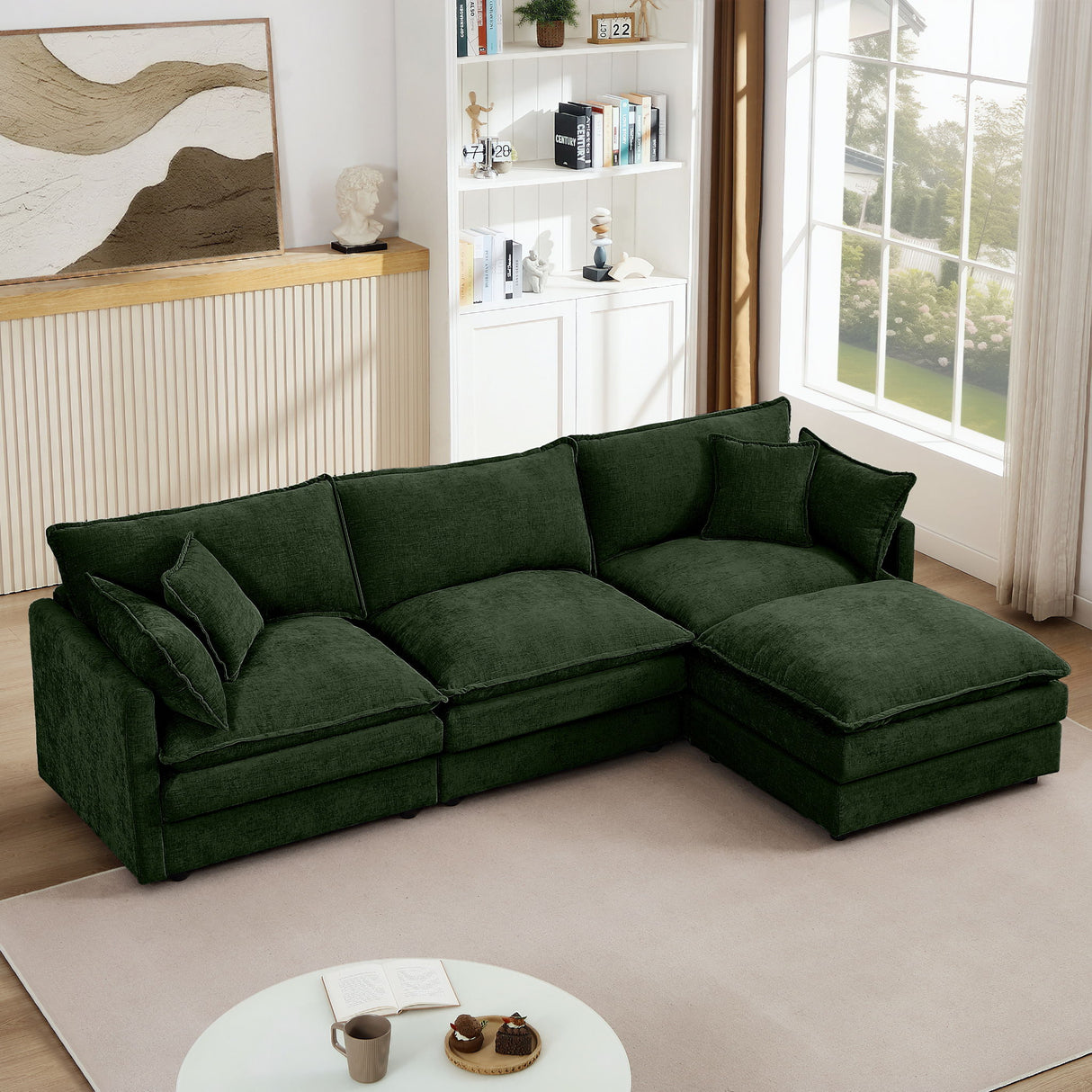 Modular L Shaped Sectional Sofa, 3 Seater Comfy Cloud Couch With Movable Ottoman