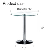 Modern Minimalist Circular Glass Dining Table With Electroplated Metal Legs 35" Diameter - Transparent