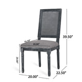 French Country Dining Chair With Rectangular Cane Backrest And Smooth Upholstered Seating