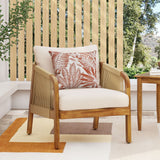 Acacia Wood And Wicker Outdoor Club Chair, Deep Seating With Soft Cushion, Porch Chairs For Garden, Backyard Porch Balcony - Brown / Beige