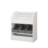 Bookshelf With Storage Bins And Drawer, Multi Functional Book Organizer For Toddlers - White