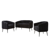 3 Piece Living Room Furniture Set Sofa & Armchairs - Black