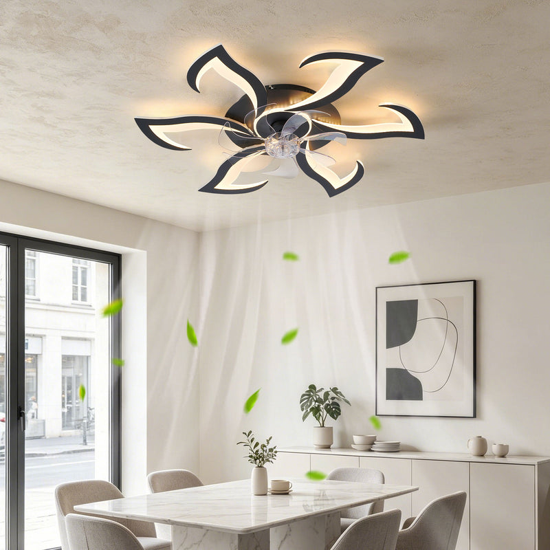 Flower Ceiling Fan With LED Dimmable Light, Flush Mount Ceiling Fan With Remote Control, Low Profile Design, 6 Speeds, Timing Function
