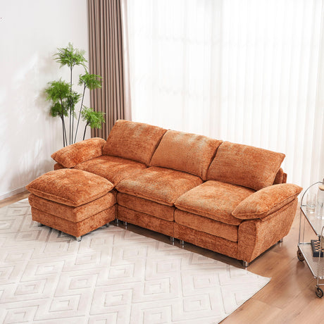 Modern Deep 3 Seat Sofa Couch With Ottoman, Comfy Upholstered Furniture
