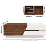 Extendable Sliding Top Coffee Table With Storage, Rectangle Shape - White / Walnut