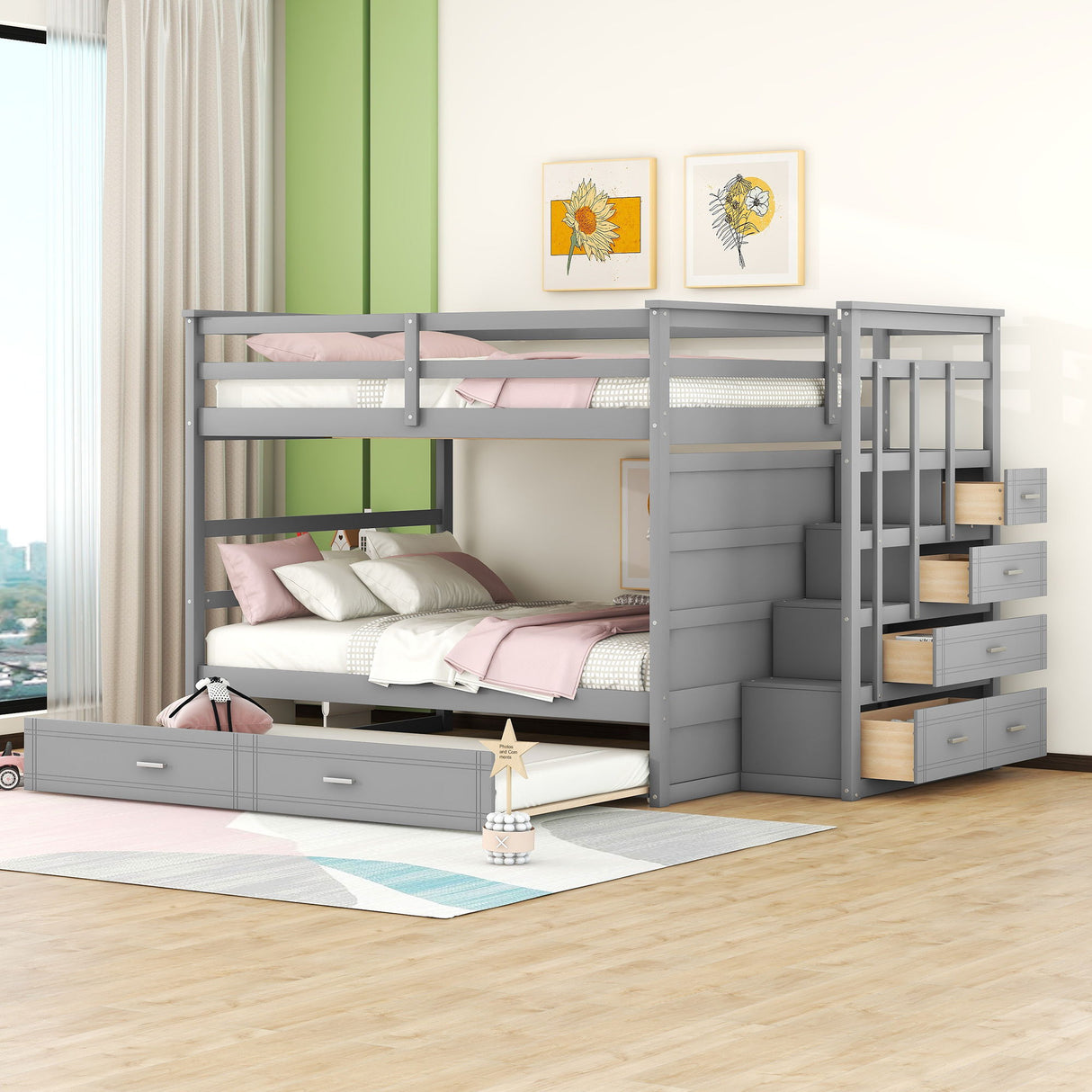 Bunk Bed With Twin Size Trundle And Staircase
