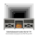 Industrial Farmhouse Metal Mesh Drop Down X Door Fireplace TV Stand
