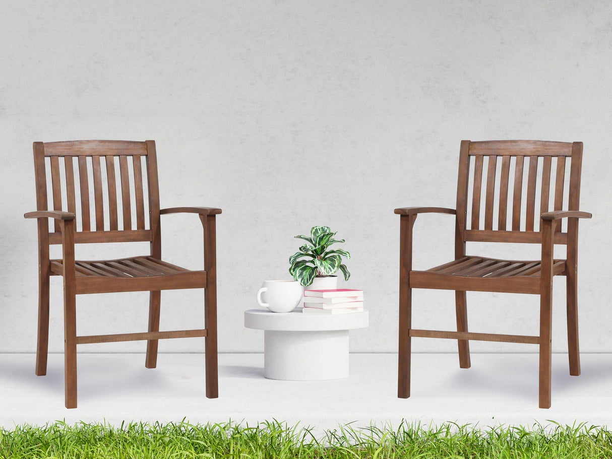 Acacia Patio Dining Chair (Set of 2), Solid Indoor Outdoor Comfortable Seat Brown, Modern Farmhouse Chair For Kitchen, Bedroom, Living Room - Brown