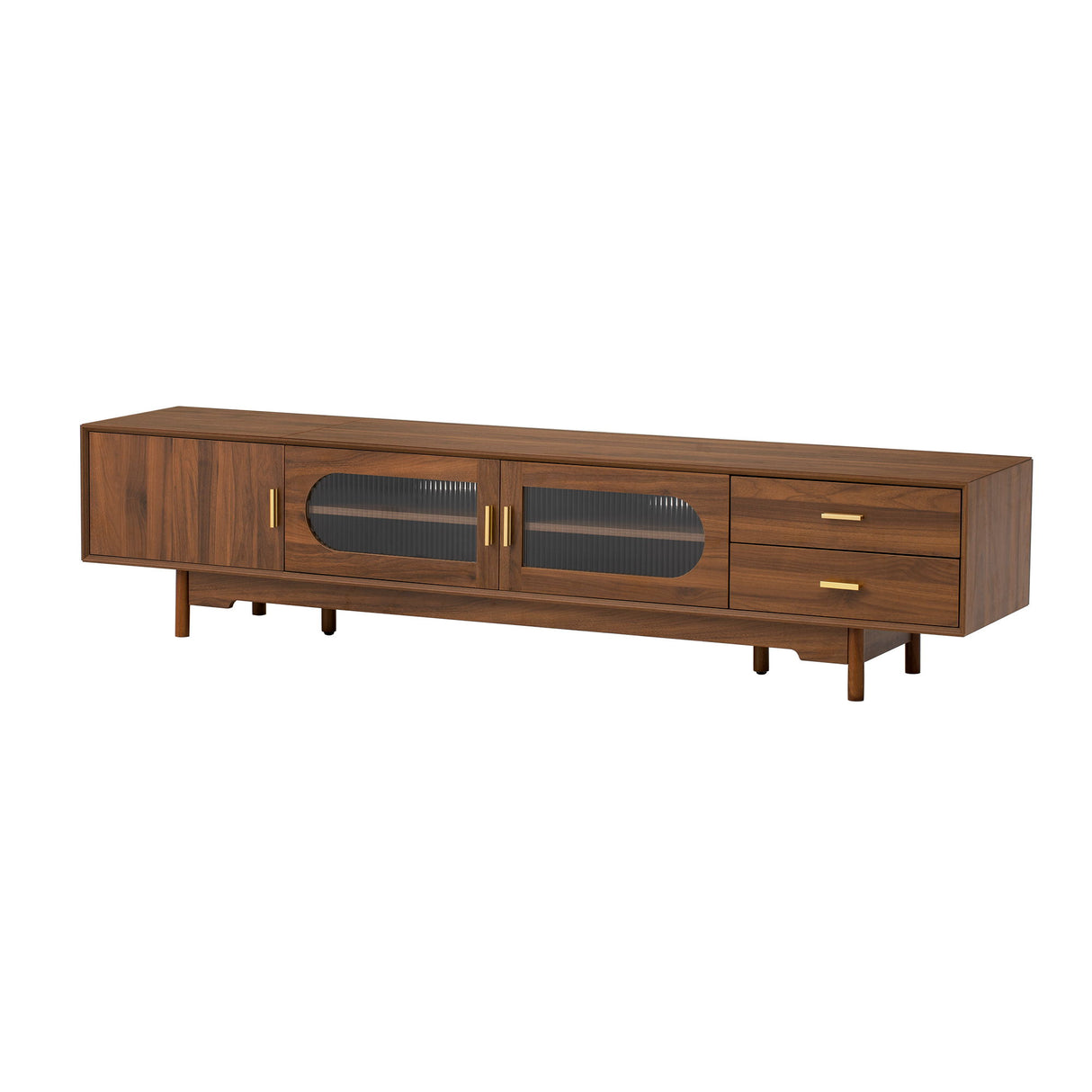 TV Stand With Fluted Doors, 2 Drawers - Walnut