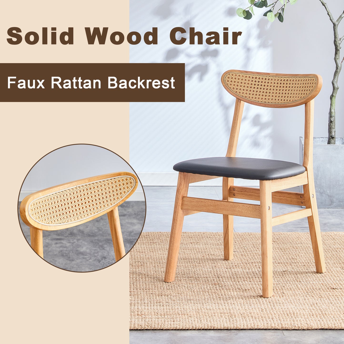 The stylish and durable solid wood dining chair, small curved back, PU cushion, and beautiful shape match perfectly with any room and everyday use