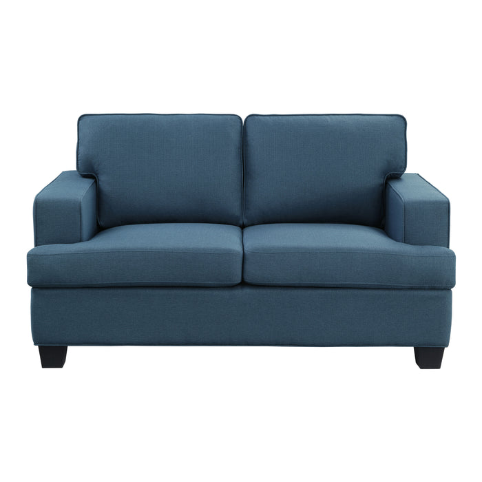 Transitional Style 2pc Sofa Set Blue Textured Fabric Upholstered Sofa and Loveseat Track Arms Solid Wood Frame Living Room Furniture 1pc