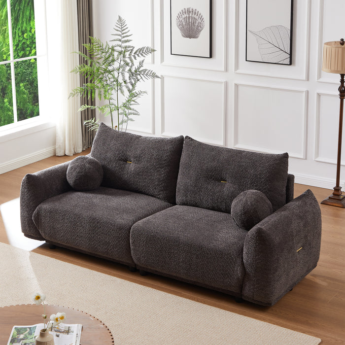 Lamb's wool 2-seater cushion sofa 90'' comfortable sofa for living room Bedroom and other casual spaces Lamb's wool sofa with 2 cushions and 2 ball pillows. (gray)two sets