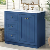 Bathroom Vanity With Ceramic Sink, Bathroom Storage Cabinet With 2 Drawers & Shelf, Freestanding Bathroom Cabinet - Blue
