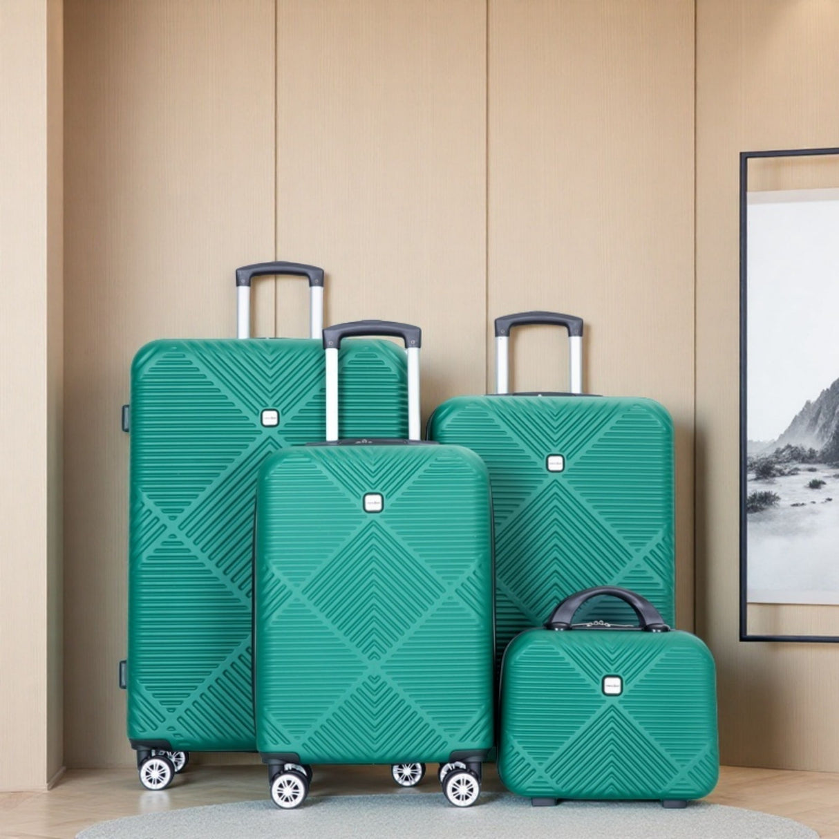 4 Piece Lightweight Suitcase, Makeup Box, Aircraft Wheels