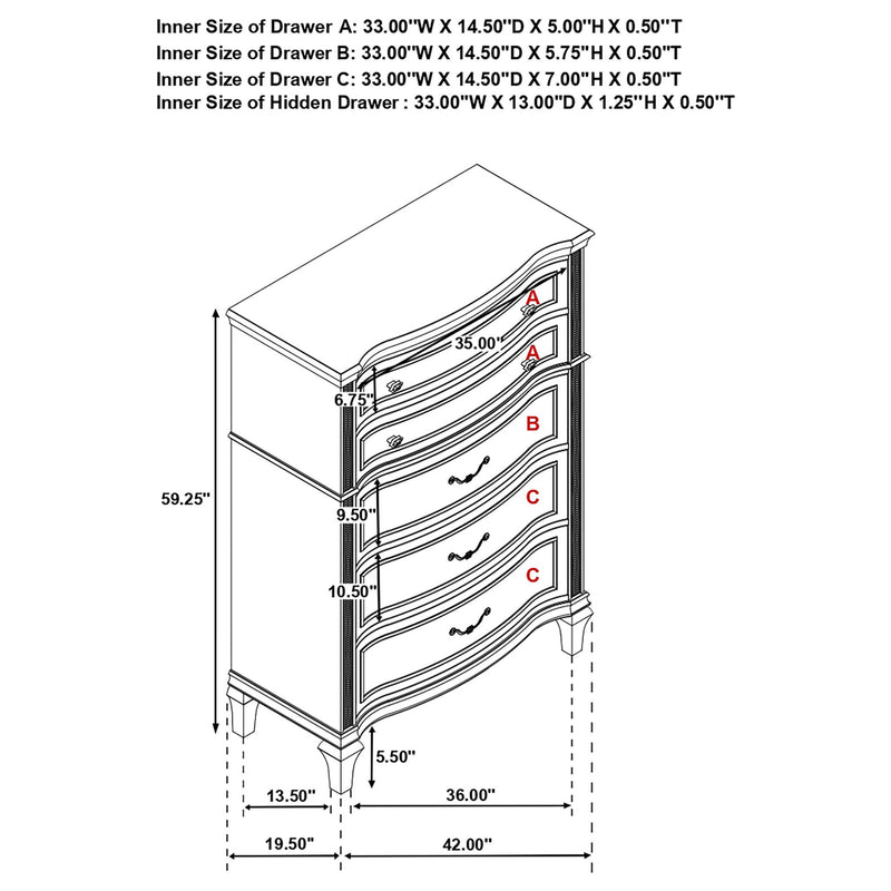 Katerina - 5 Drawer Chest With Hidden Drawer - Oak