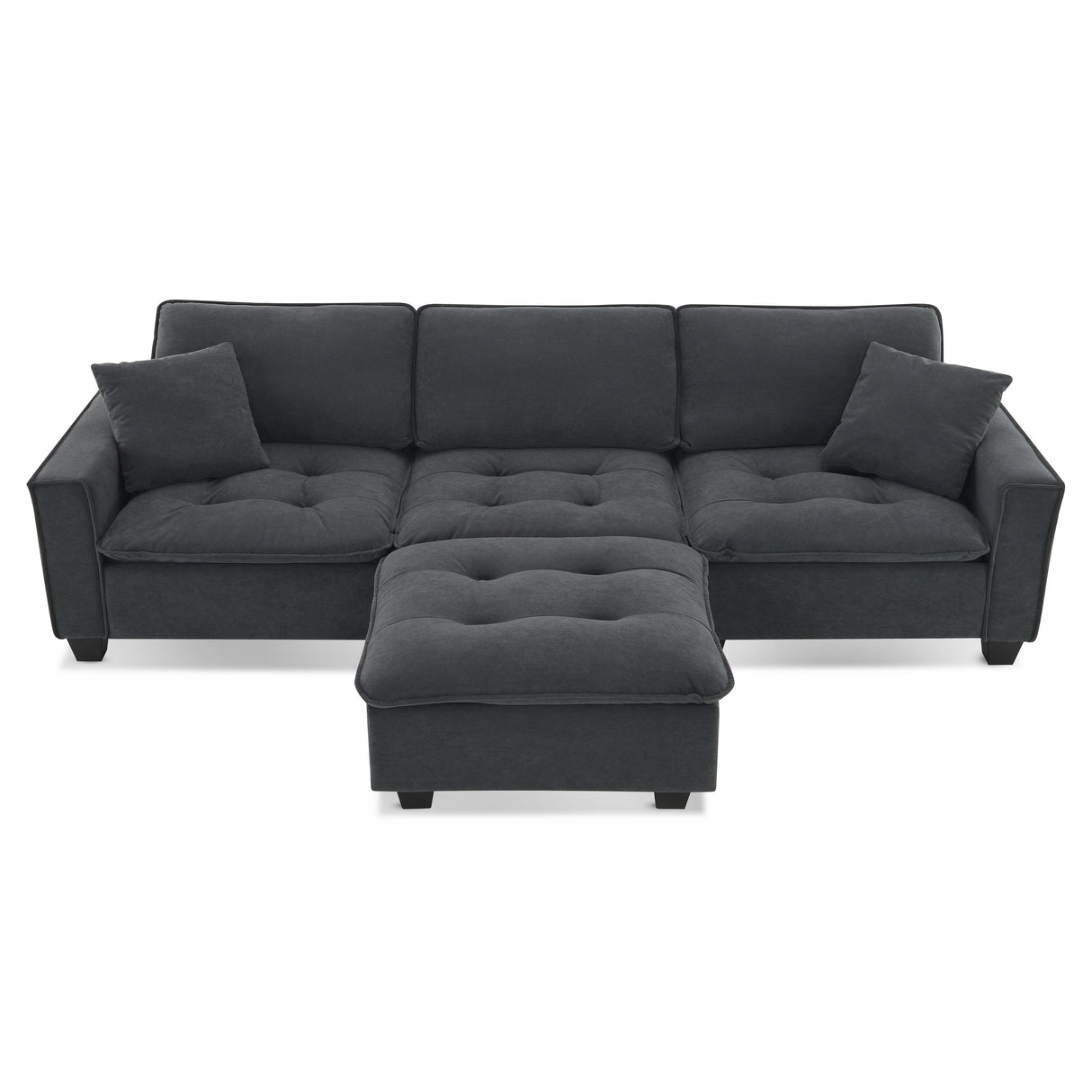 Modern Convertible Sectional L Shaped Reversible Couch Set With Free Pillows 4 Seat Suede Sleeper Sofa With Ottoman