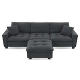 Modern Convertible Sectional L Shaped Reversible Couch Set With Free Pillows 4 Seat Suede Sleeper Sofa With Ottoman