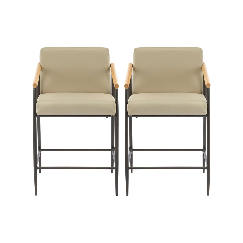 Mid Century Modern Counter Stool Set With Espresso Metal Frame - Khaki