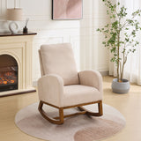 Rocking Chair For Nursery, Polyester Glider Chair With High Back And Side Pocket, Rocking Accent Armchair With Rubber Wood Legs For Living Room / Bedroom - Beige