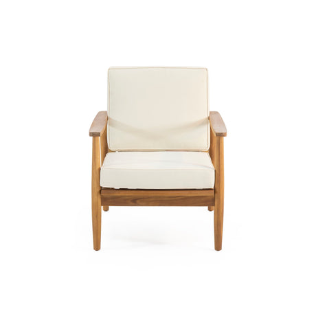 Birdsong - Outdoor Club Chair With Slat Back And Seat Cushion - Beige