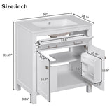 Bathroom Vanity With Ceramic Sink, Modern Single Bathroom Cabinet With 2 Doors And A Shelf, Soft Close Doors