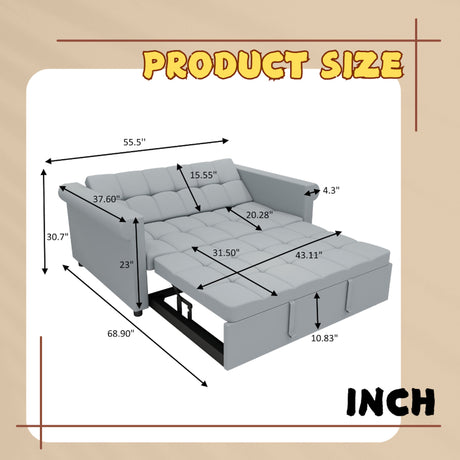 Compact Loveseat With Trundle Sleeper And Storage Pocket - Gray