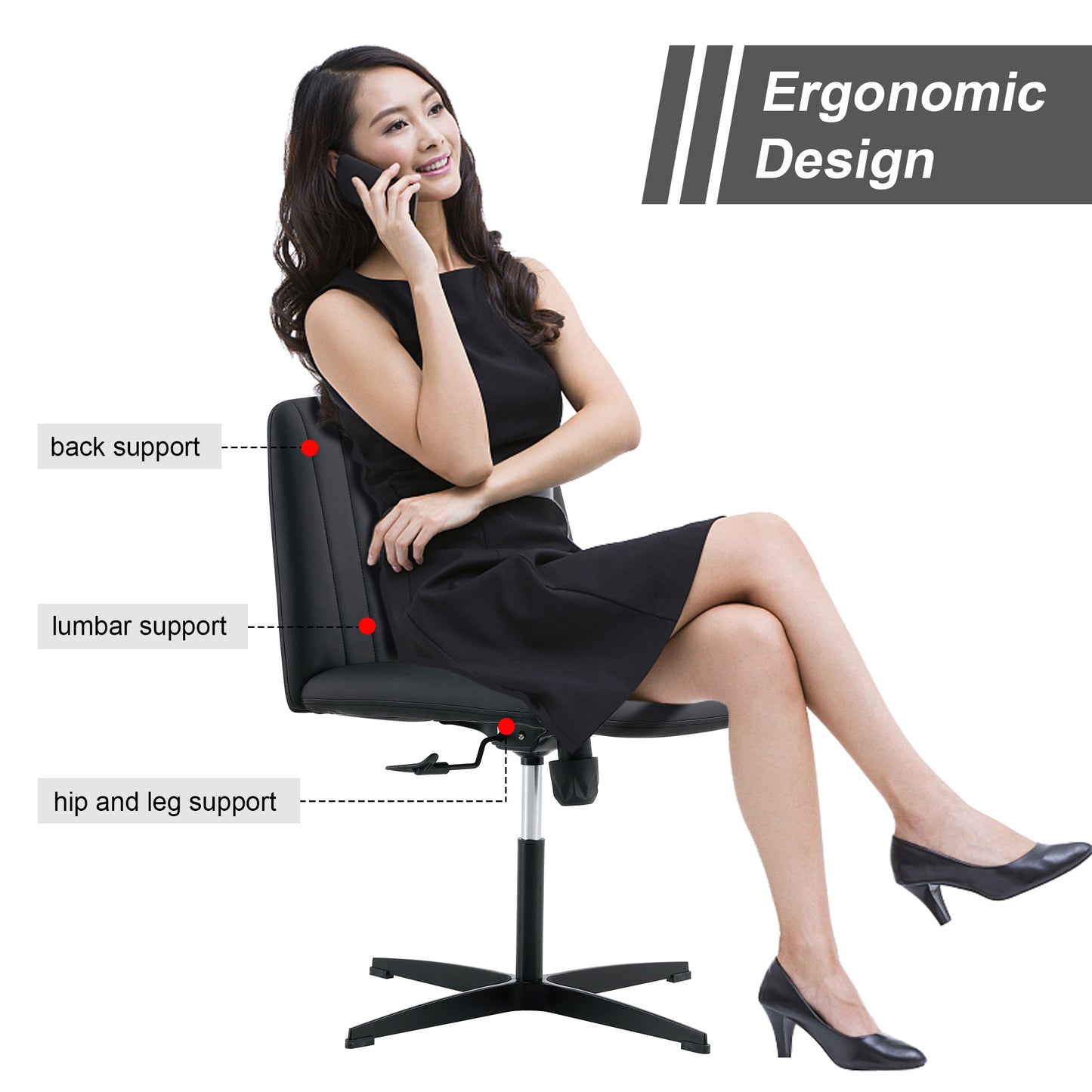 Black High Grade Pu Material. Home Computer Chair Office Chair Adjustable 360 ° Swivel Cushion Chair With Black Foot Swivel Chair Makeup Chair Study Desk Chair. No WheelsW115167391