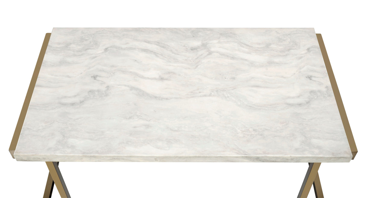 Boice II - Faux Marble Top Sofa Table - White / Champagne