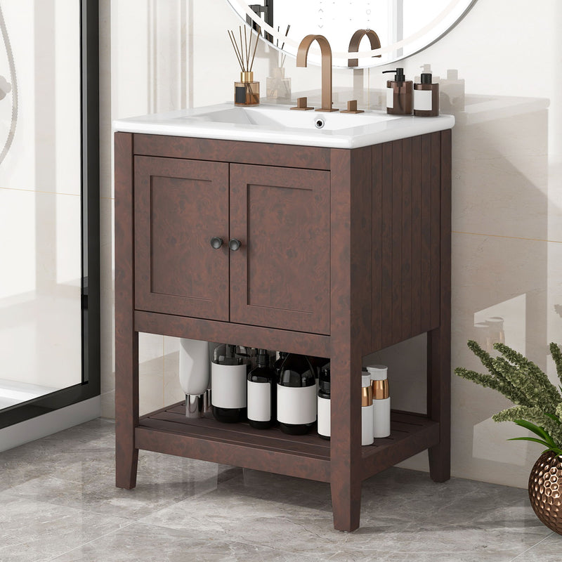 Modern Bathroom Vanity With Sink And Open Shelf