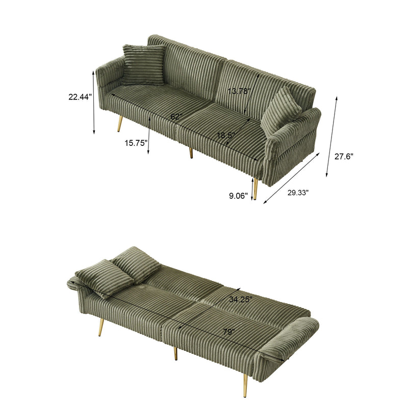 Luxury Foldable Double Sofa Bed With Folding Armrests