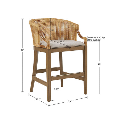 Handcrafted Rattan Counter Stool With Cushioned Seat - Natural