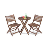 3 Piece Acacia Bistro Set, Folding Patio Furniture With 1 Coffee Table And 2 Foldable Chairs