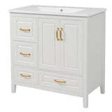 Bathroom Vanity With Sink, Soft Closing Doors & Drawers, Metal Handles
