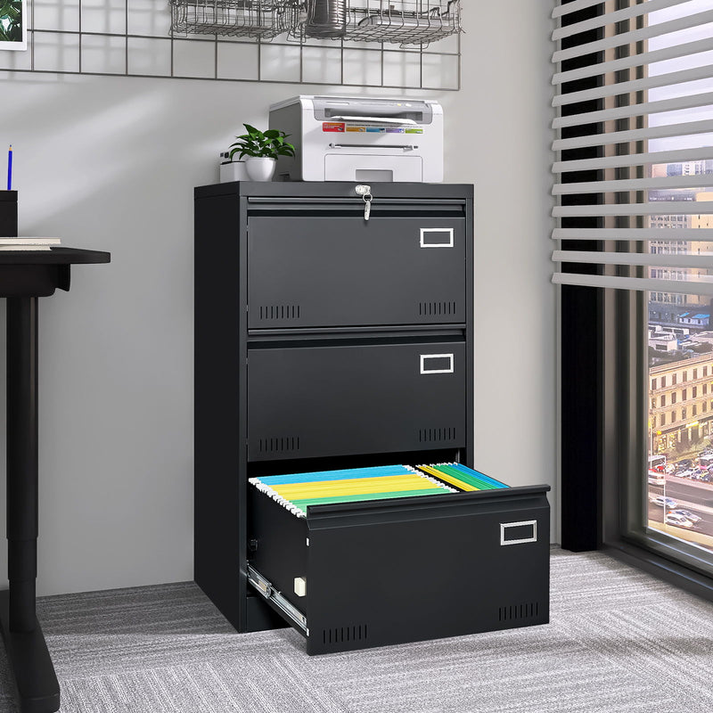 Filing Cabinet Lateral File Cabinet 3 Drawer, Locking Metal File Cabinets Three Drawer, Office Filing Cabinet With Lock Drawers For Home Office