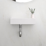 Modern Ceramic Rectangle Wall Mount Bathroom Sink With Single Faucet Hole - White
