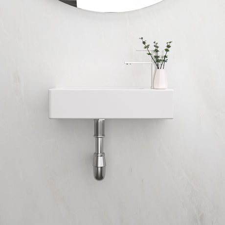Modern Ceramic Rectangle Wall Mount Bathroom Sink With Single Faucet Hole - White
