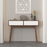 Rustic Entryway Console Table With Carved Panel Drawers And Wood Legs - Natural
