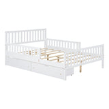 Platform Bed With Guardrails On Both Sides And 2 Storage Drawers