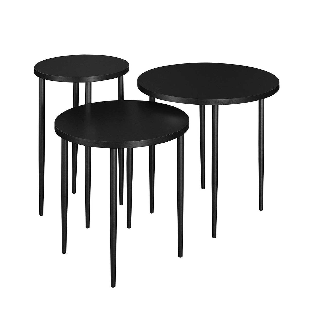 Contemporary Minimalist 3 Piece Nesting Round Coffee Table Set Solid - Black