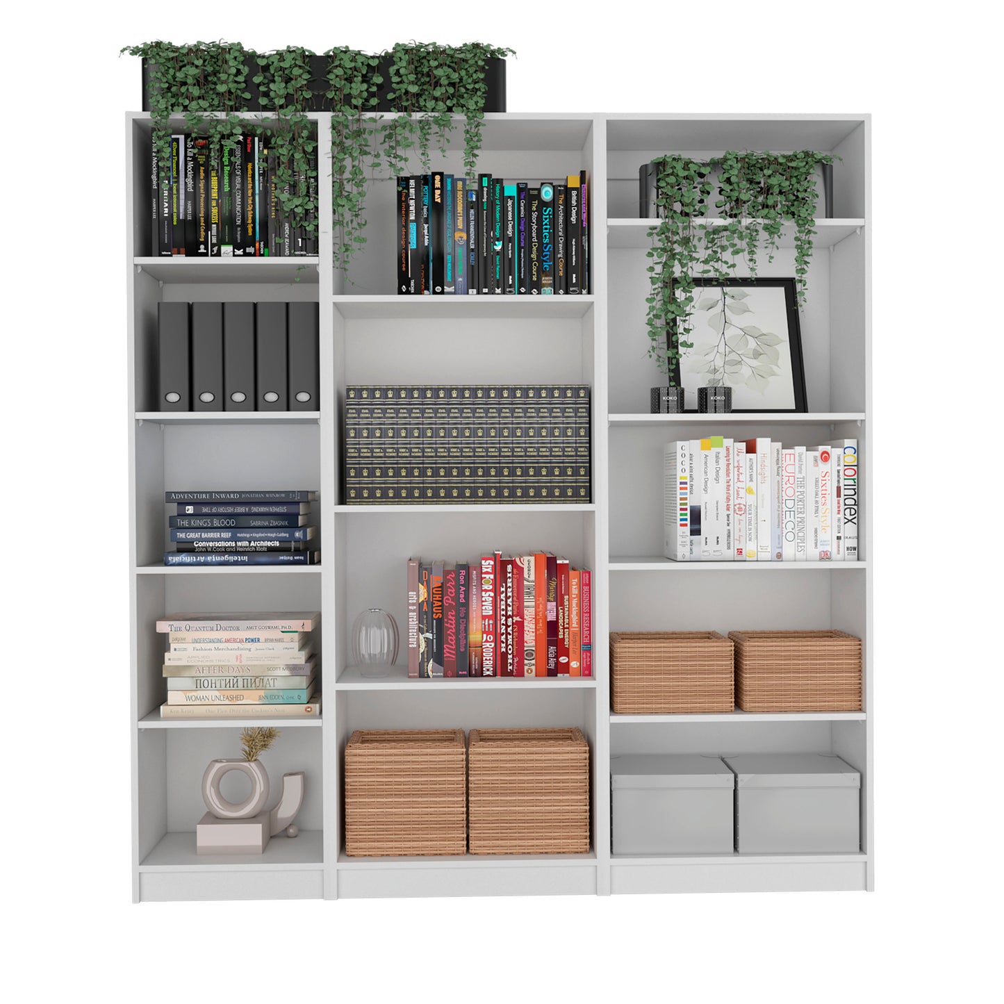 Dupree 3 Piece Home Bookcase set, 67" Wide with 14 Shelves ,  Living Room Set Set  White