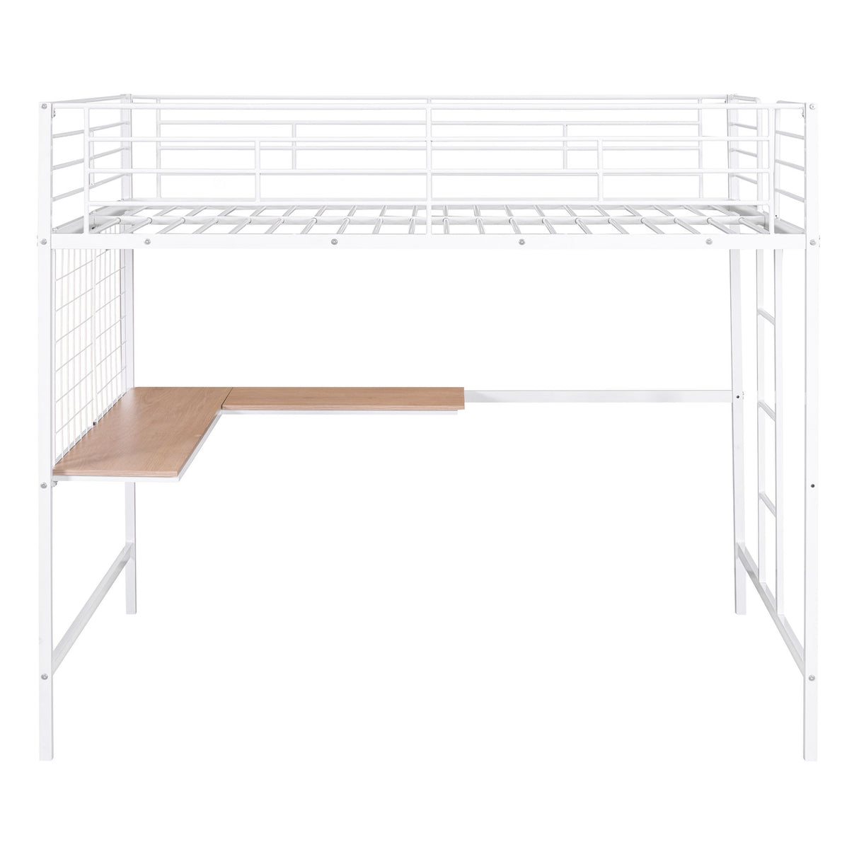 Full Loft Bed With Desk And Grid - White