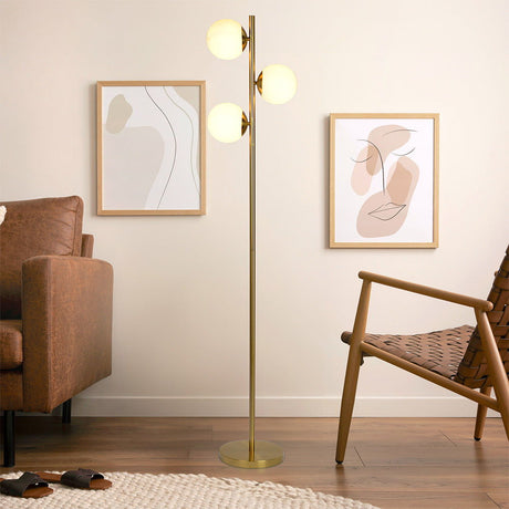 Brilliance - Modern Floor Lamp, Opal Shades And Round Base - Clear / Gold